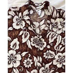 Putra Bali Collection Brown & White One Size‎ Hawaiian Shirt Missing Button